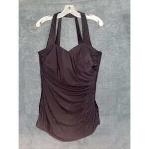 Lands' End Swimsuit Women's 18 Long Brown One Piece Ruched Halter Long Torso